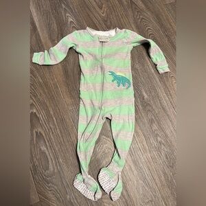 Green and Gray Striped Dinosaur Kids One Piece